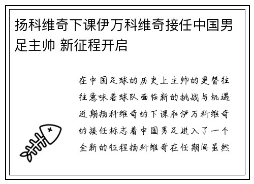 扬科维奇下课伊万科维奇接任中国男足主帅 新征程开启